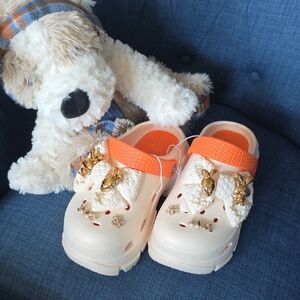 Cute Bow Clog Sandals – Bling Gold Charm Crocs Style, Kawaii Ribbon Shoes, Women